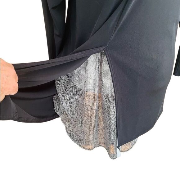 Coldwater Creek black round neck tunic w/ slit in back, semi sheer insert size M - Picture 3 of 6